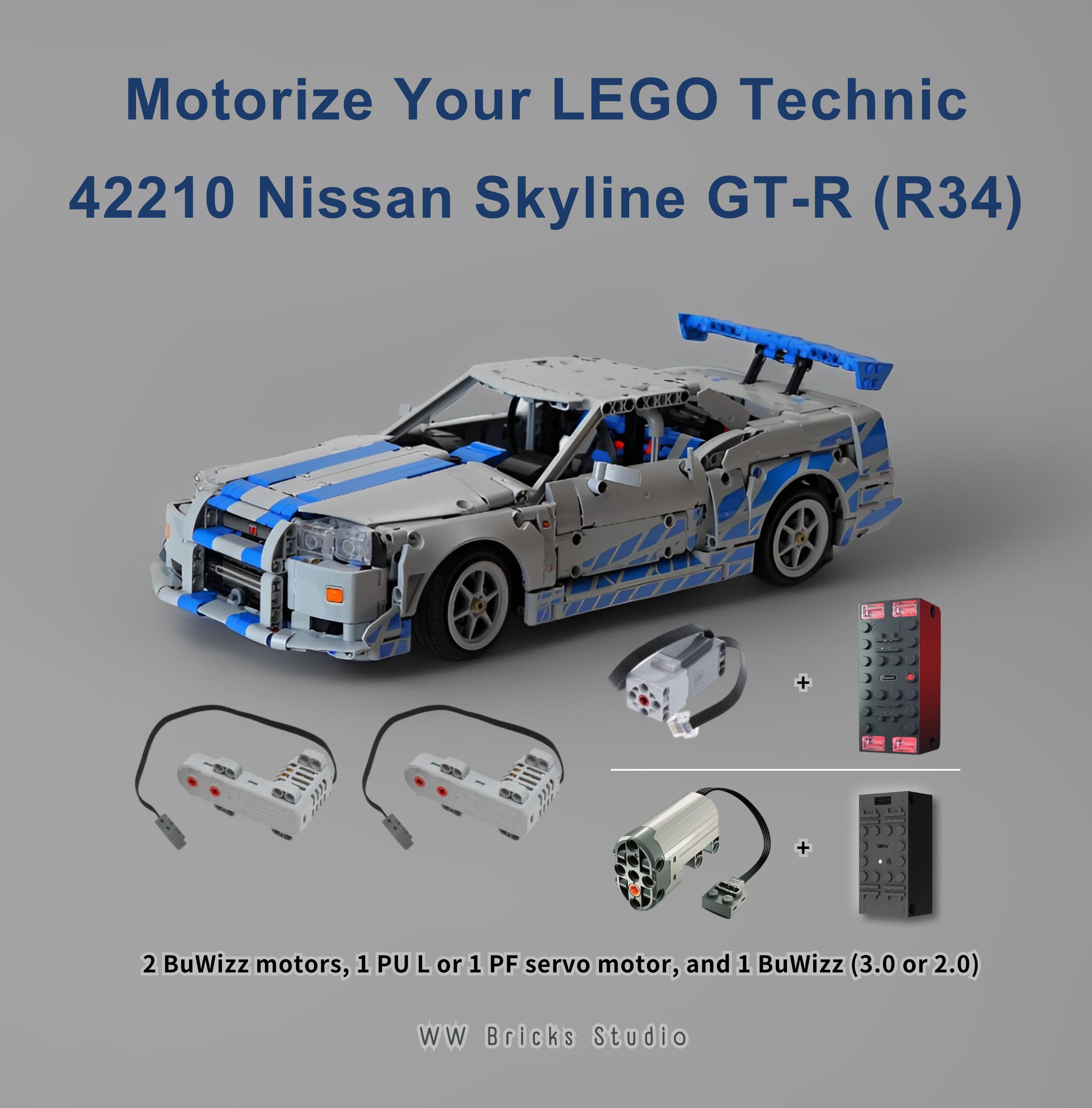 Instructions] Motorize LEGO 42210 Nissan GT-R( R34) with BuWizz motor