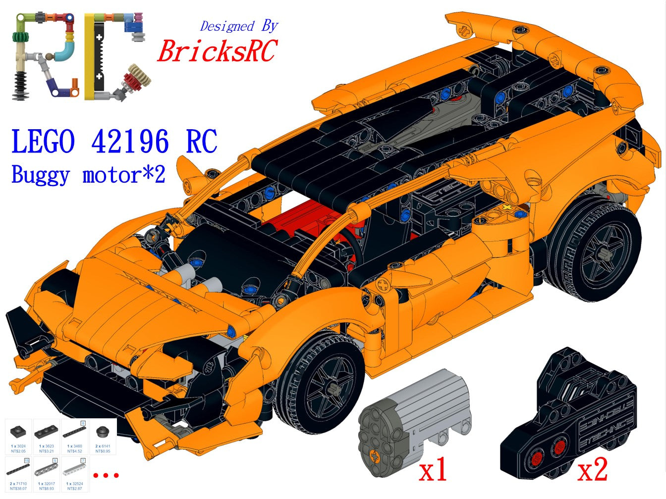 [Instructions] Motorize LEGO 42196 Lamborghini Huracán Tecnica Orange (Buggy Motor*2 Driving)