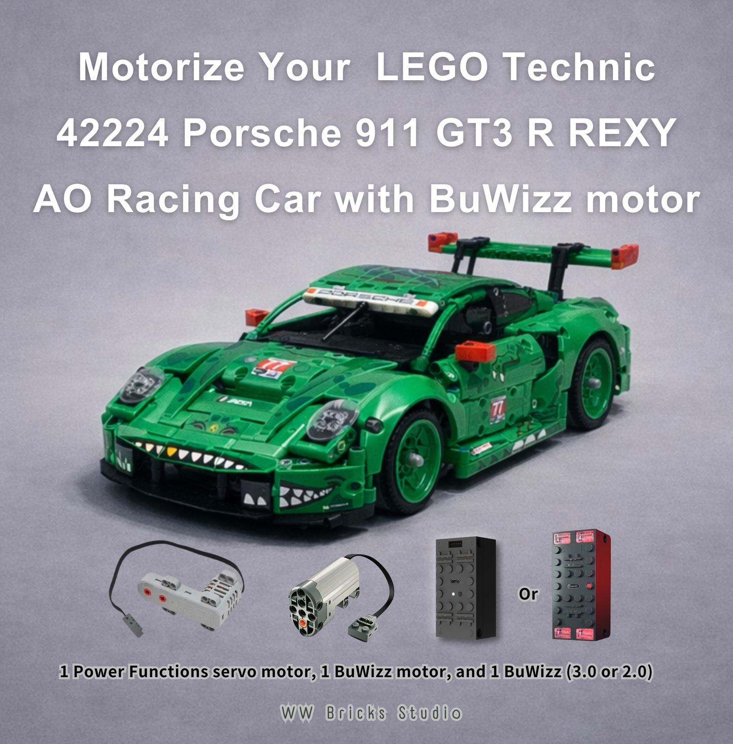 [Instructions] Motorize LEGO Technic 42224 Porsche 911 GT3 R REXY AO Racing Car with BuWizz 3.0 and BuWizz motor